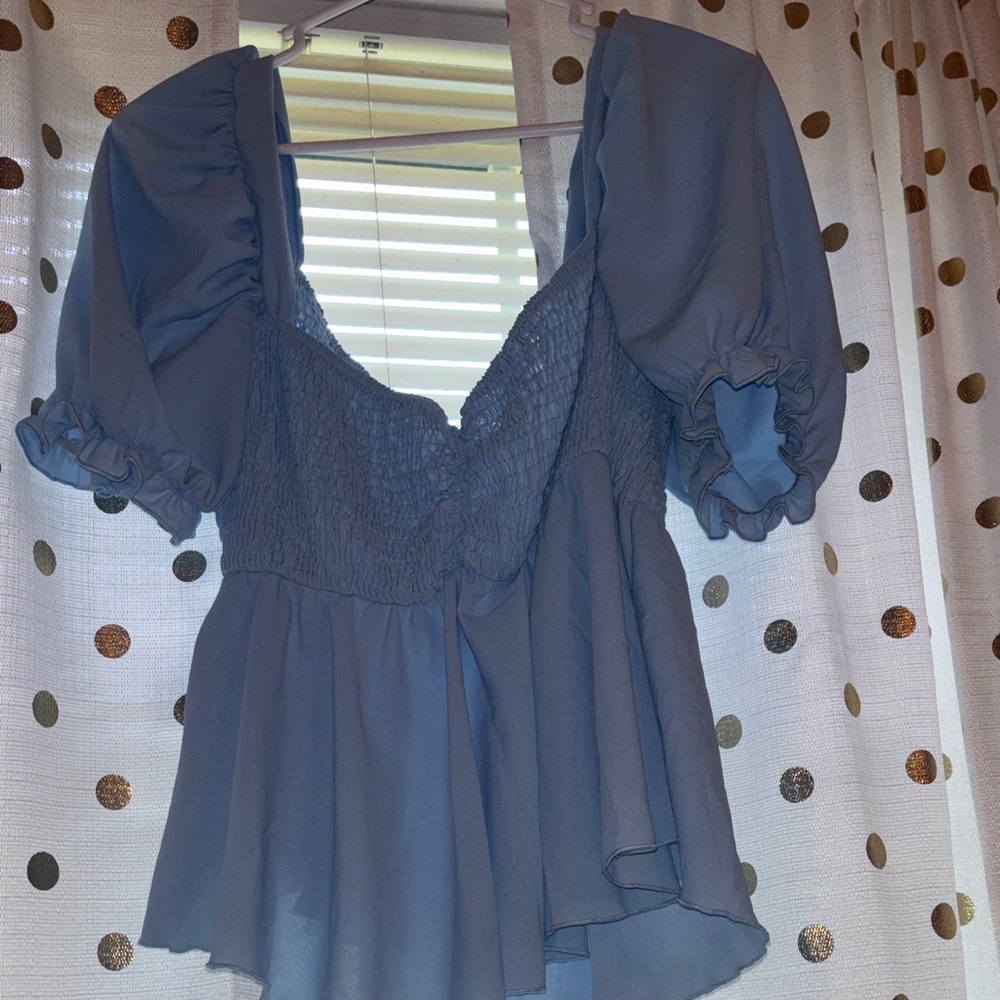 SHEIN Blue Puff Sleeve Blouse
